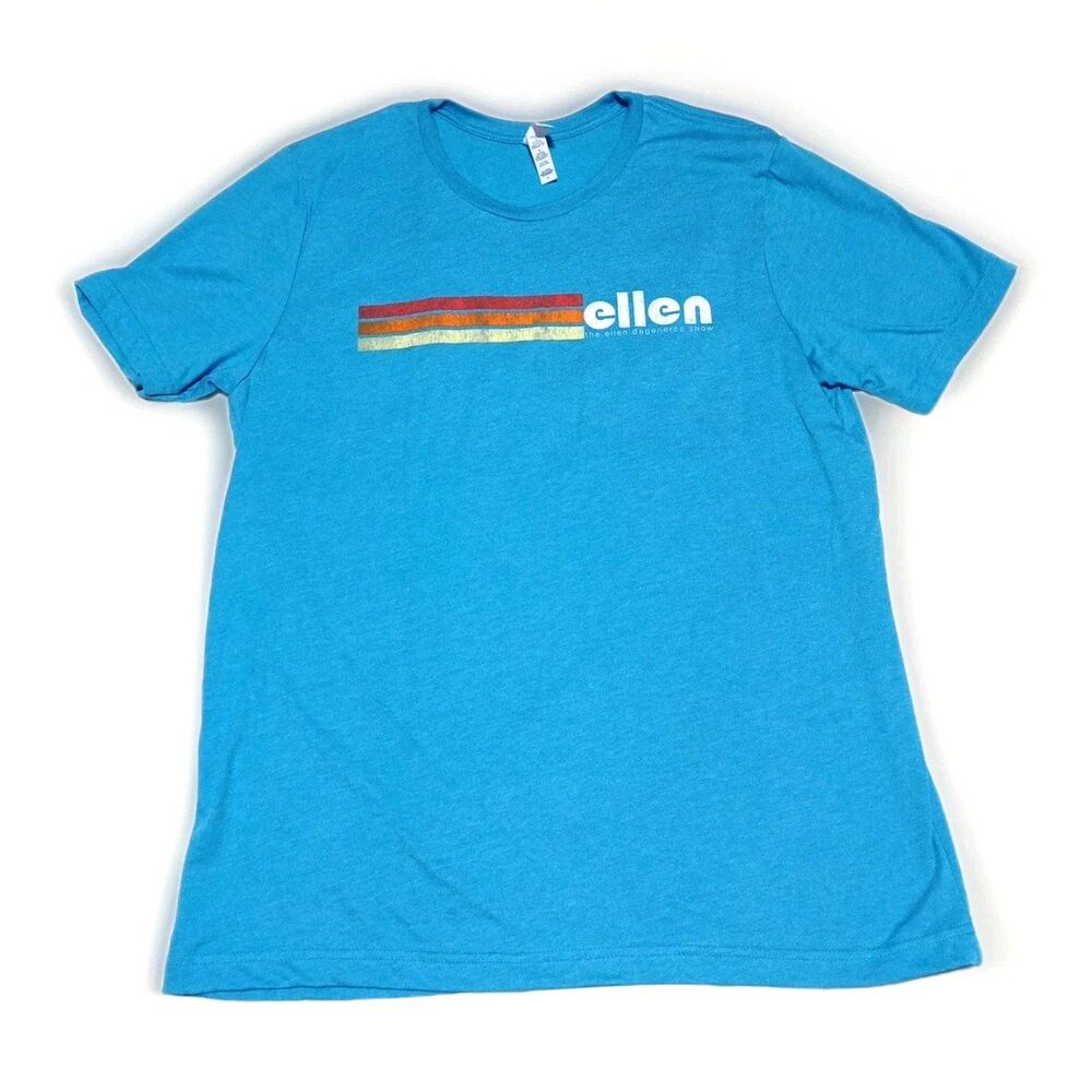 Ellen Degeneres with Rainbow TShirt Woman Large Blue Ellen TV Talk Show